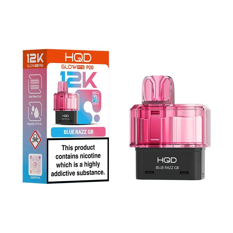 Blue Razz GB HQD Glow Pro 12K prefilled Pods 