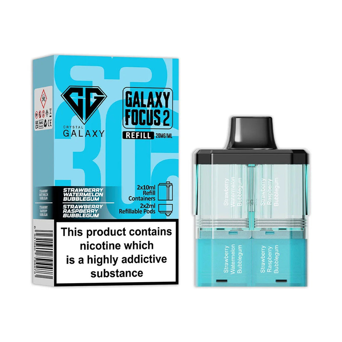 Strawberry Watermelon Bubblegum Strawberry Raspberry Bubblegum Crystal Galaxy Focus 2 30K Refill Pack
