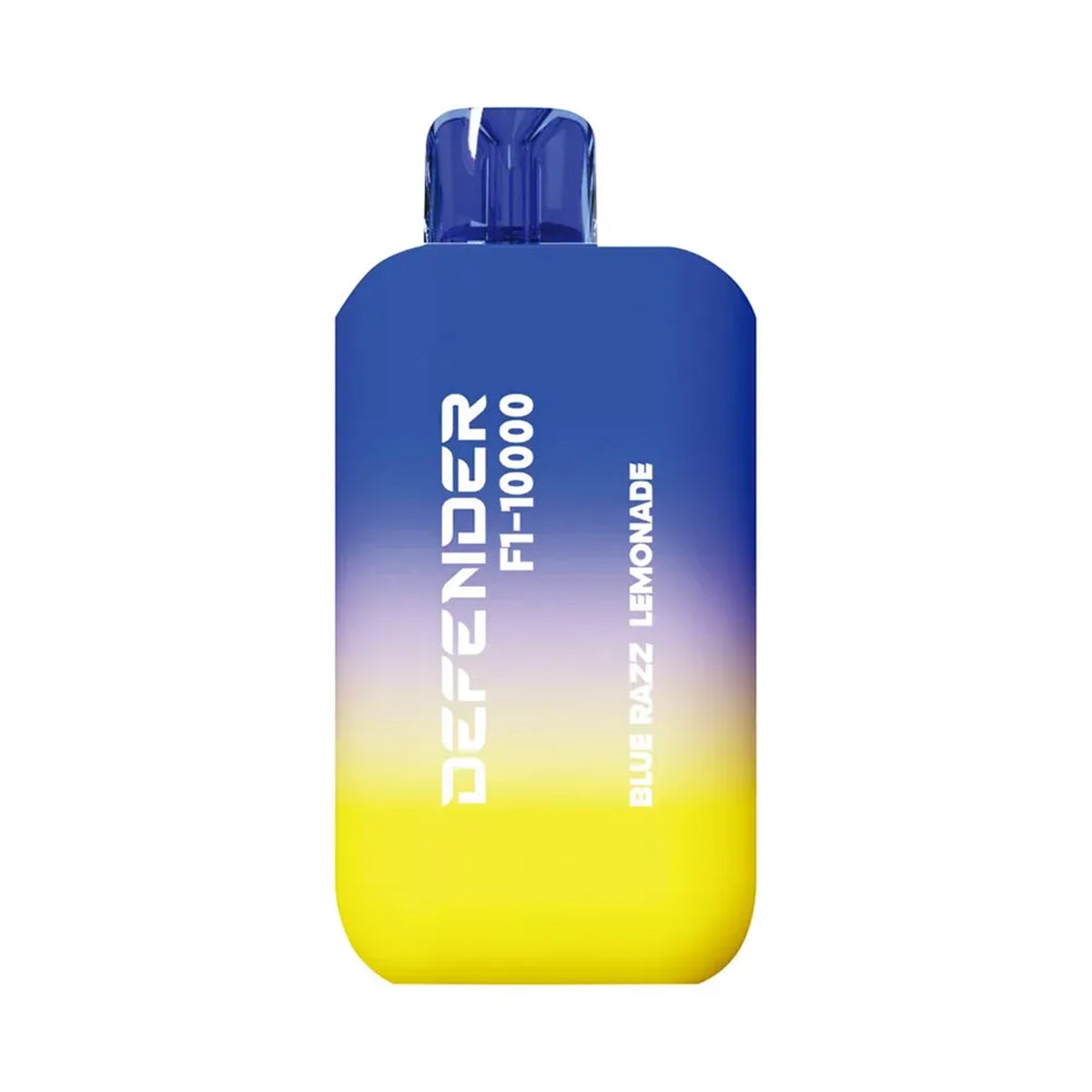 Gradient blue to yellow bottle with 'Defender' branding on a white background