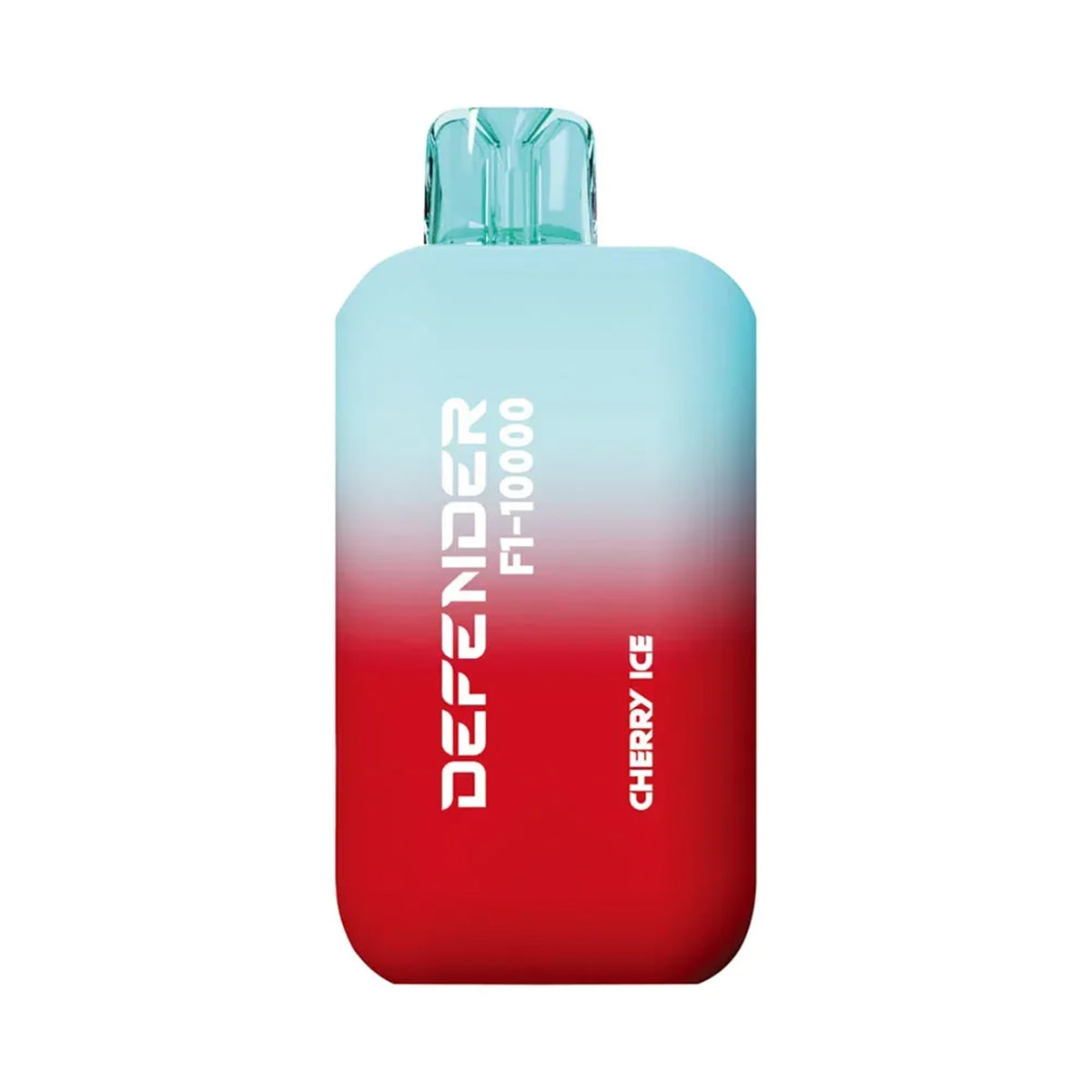 Gradient bottle from light blue to red with 'Defender' branding on a white background