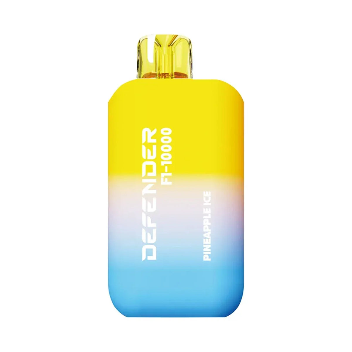 Gradient yellow to blue bottle with 'Defender F-10000' text on a white background