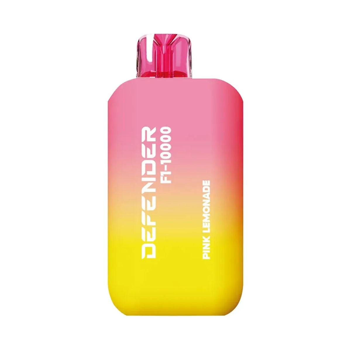 Gradient pink to yellow water bottle with 'Defender' branding on a white background