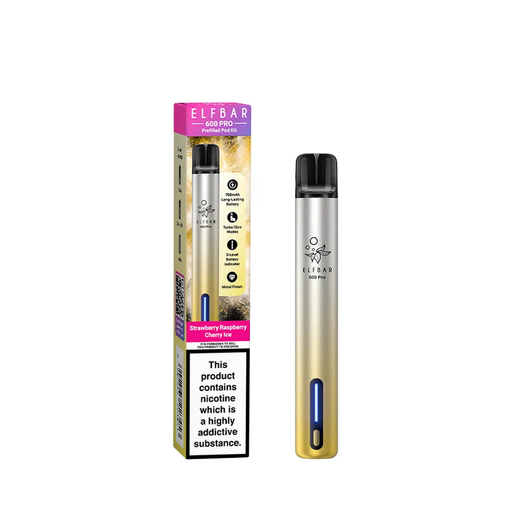 Elf Bar 600 Pro Prefilled Pod kit Aurora Gold with Strawberry Raspberry Cherry Ice- Vape Universe