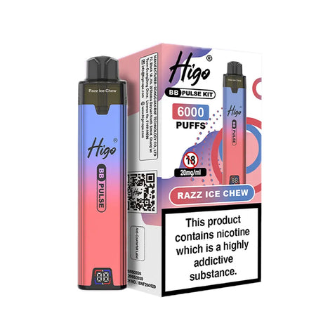 Razz Ice Chew (Raspberry Ice Huba Huba) Higo BB Pulse 6000 Prefilled Pod Kit Vape Universe
