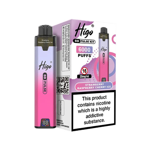 Strawberry Raspberry & Cherry Ice Higo BB Pulse 6000 Prefilled Pod Kit Vape Universe
