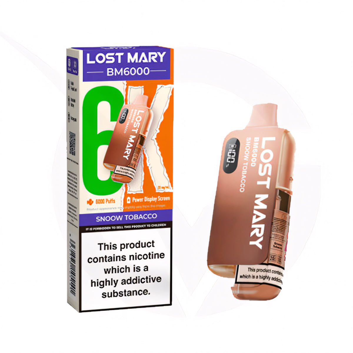 Lost Mary BM6000 vape device and packaging on a white background