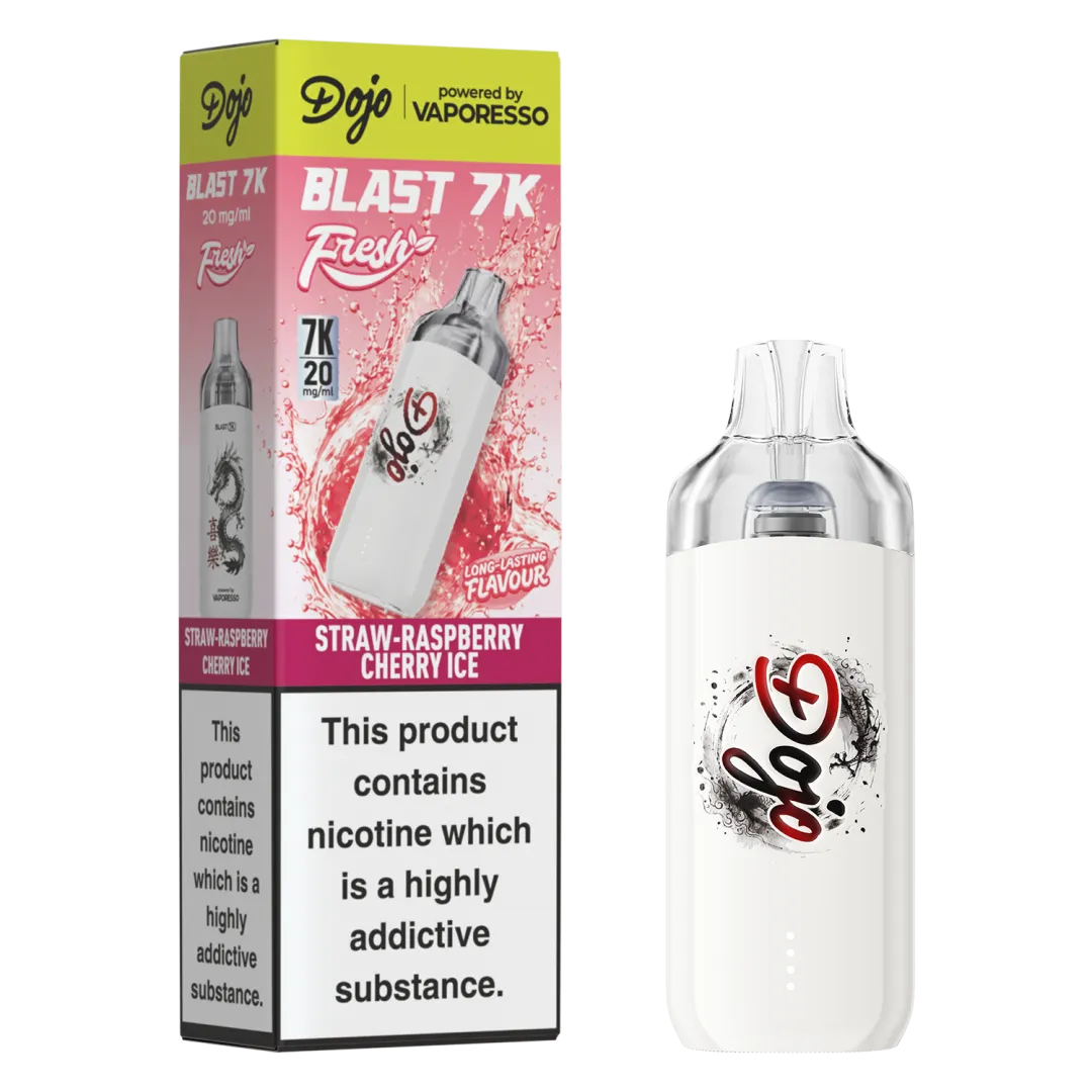 Straw-Raspberry Cherry Ice Dojo Blast 7K Fresh Pod Kit Vape Universe