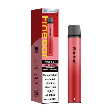 Strawberry Cherry Cranberry Hayati Finebar 1000 Puffs Prefilled Pod Kit - Vape Universe UK