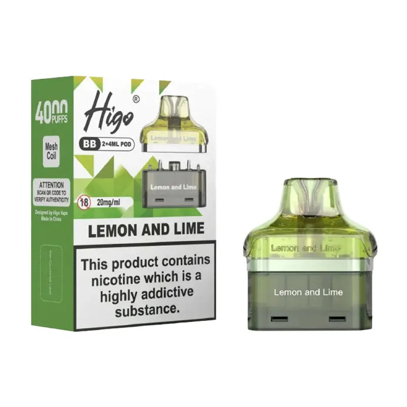 Lemon and Lime Higo BB 4000 Puffs Prefilled Pods